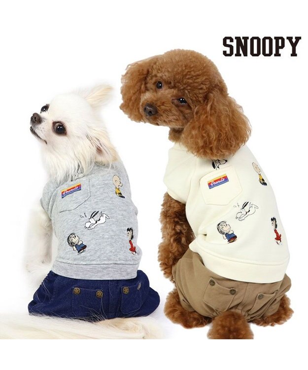 PET PARADISE スヌーピー パンツ つなぎ 《刺繍 ホワイト グレー》【小型犬】 白~オフホワイト