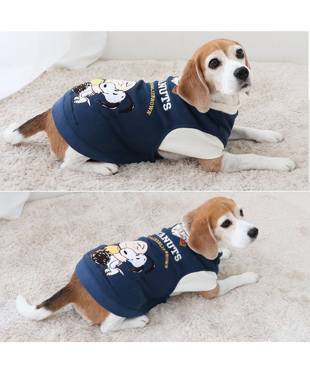 PET PARADISE スヌーピー 重ね着風トレーナー 《ハグ柄》中型犬 大型犬 ネイビー