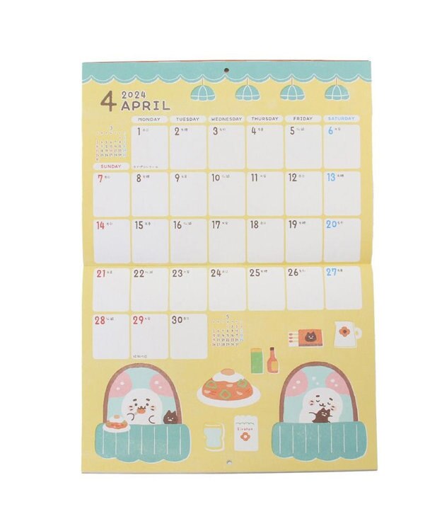 Mother garden しろたん 2024年 壁掛けカレンダー 《シロタン喫茶柄》 A4サイズ 壁掛けカレンダー