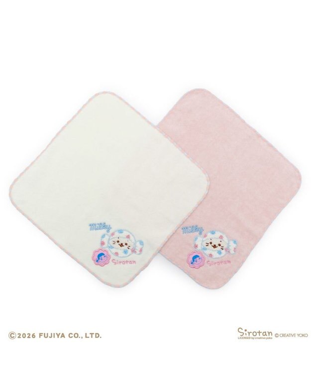 Mother garden しろたん ミルキー刺繍タオル 《白》 Peko×しろたん 白