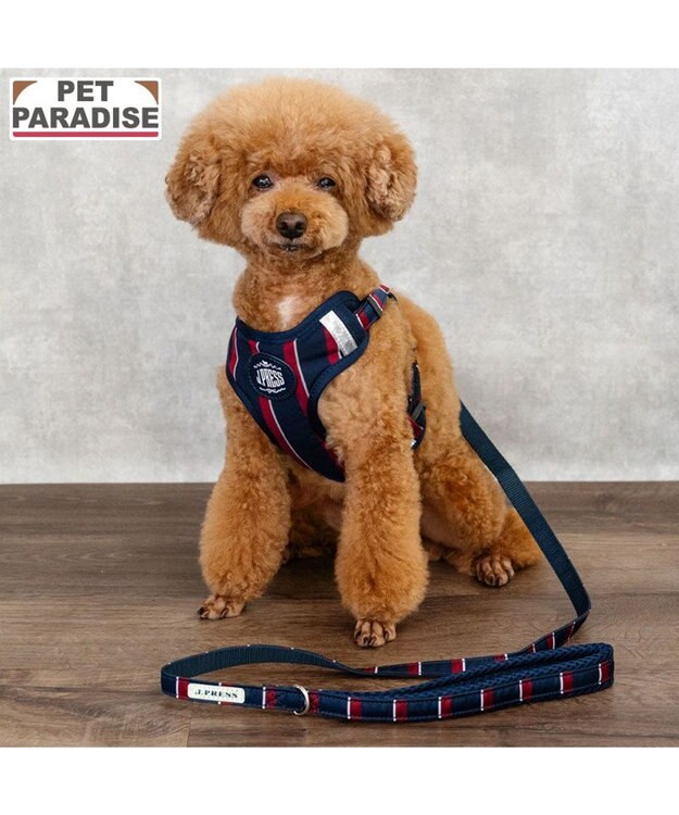 PET PARADISE J.PRESS レジメンタル ハーネス＆リード  小型犬 ＳＳ ネイビー×レッド