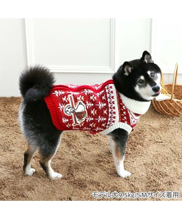 PET PARADISE スヌーピー 背中開き ニットセーター 《スキー柄》レッド  中型犬 大型犬 レッド