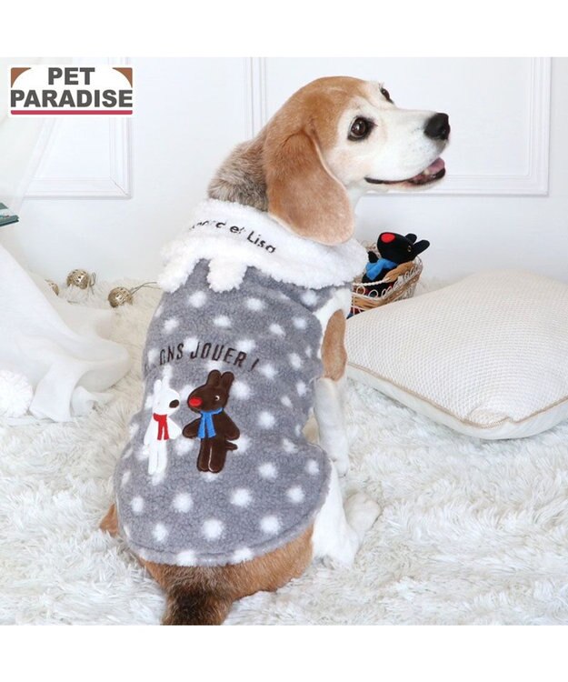PET PARADISE リサとガスパール 水玉ボアベスト 中型犬 グレー