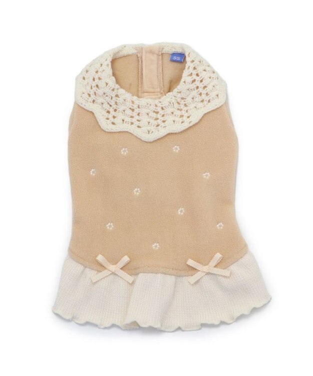 PET PARADISE ペットパラダイス ワンダフルストレッチ フリース 《お花刺繍》 小型犬 ベージュ