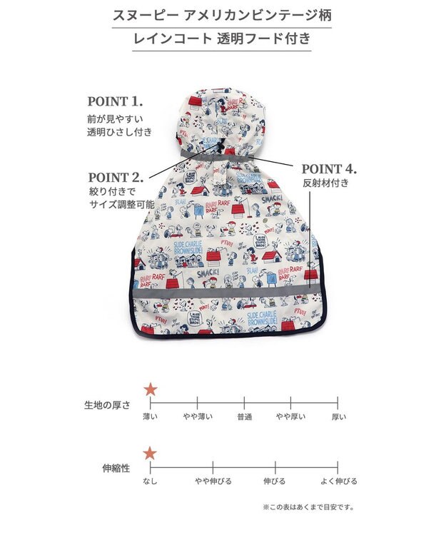 PET PARADISE スヌーピー  レインコート 透明フード付き 《アメリカンビンテージ柄》 小型犬 -
