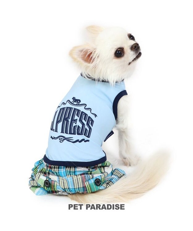 PET PARADISE 犬の服 春夏 ひんやり クール 接触冷感 虫よけ  J.PRESS マリン パンツ つなぎ 【小型犬】クールマックスエコメイド 水色