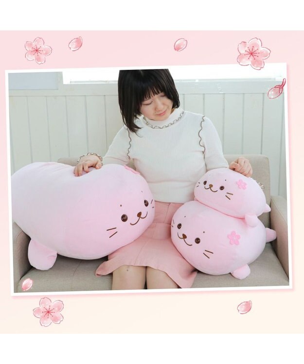 Mother garden しろたん 桜色 ふわもち 抱き枕 ぬいぐるみ 小 55cm -
