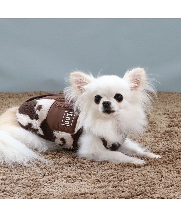 PET PARADISE Lee 牛柄 背中開きボアベスト 《 白茶》 小型犬 牛柄 白茶