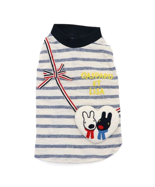 PET PARADISE リサとガスパール ボーダーハートＴシャツ 小型犬 ホワイト×ネイビー