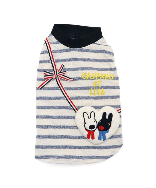 PET PARADISE リサとガスパール ボーダーハートTシャツ 小型犬 ホワイト×ネイビー