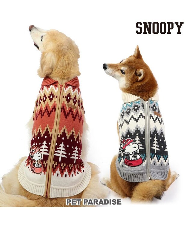 PET PARADISE スヌーピー 背中開き ニット雪遊び柄 《レッド》 中型犬 大型犬 レッド