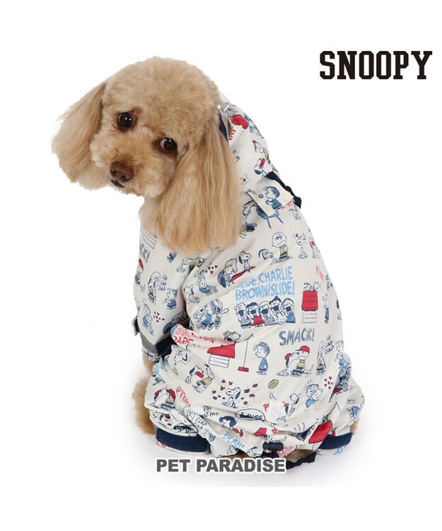 PET PARADISE スヌーピー 足付き レインコート《アメリカンビンテージ柄》小型犬 ホワイト