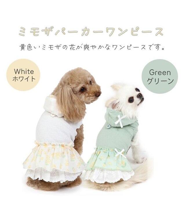 ハンドメイド　ミモザワンピース　オーダー小型犬 犬の服 犬 ワンピース 【小型犬】 ミモザ ホワイト グリーン