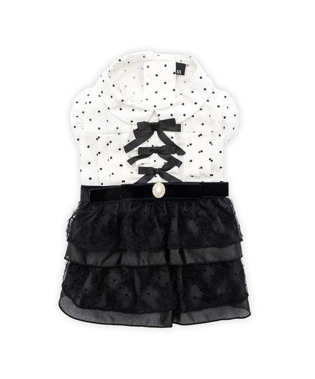 PET PARADISE cherircouture ドットシャツ ワンピース 小型犬 ホワイト×ブラック