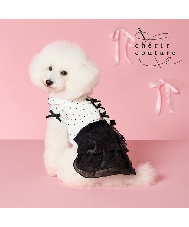 PET PARADISE cherircouture ドットシャツ ワンピース 小型犬 ホワイト×ブラック