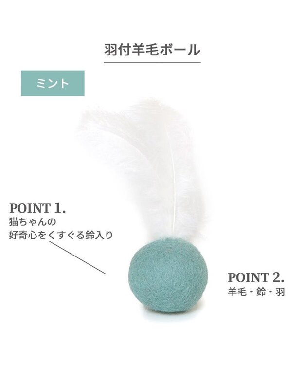 PET PARADISE ペットパラダイス 猫 羊毛ボール 羽付き 【単品】 ミント