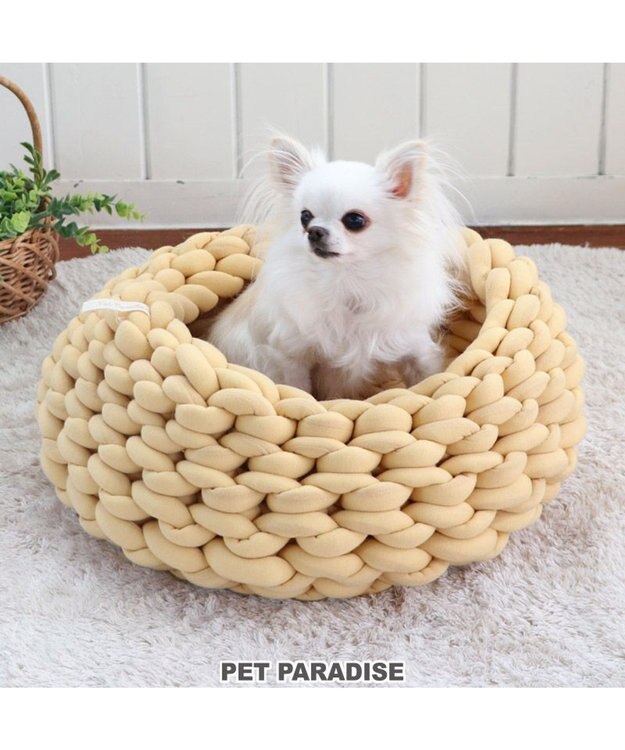 PET PARADISE 編み カドラー ベッド 大 (50cm) 《ピンク/ グレー /ブルー/ マスタード》 マスタード