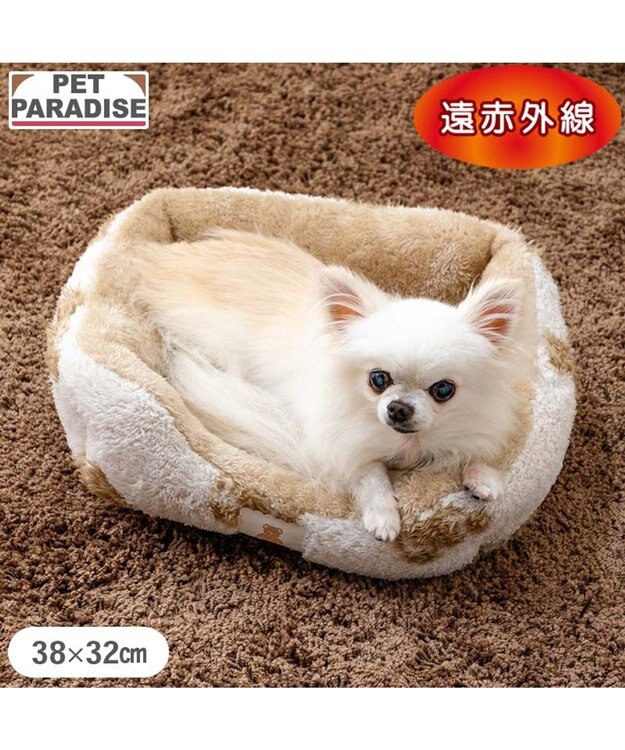 PET PARADISE ペットパラダイス くまちゃん織り 遠赤外線  四角 カドラー  Ｓ ホワイト×ブラウン