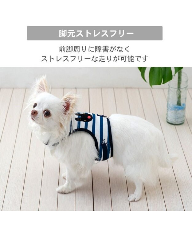 PET PARADISE リサとガスパール 保冷剤付 ベストハーネス 《ボーダー》 ＳＭ 中型犬 ホワイト×ネイビー