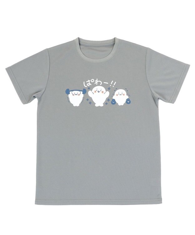 しろたん ドライ ぱわー柄 Tシャツ 半袖 《灰色》 吸水速乾加工