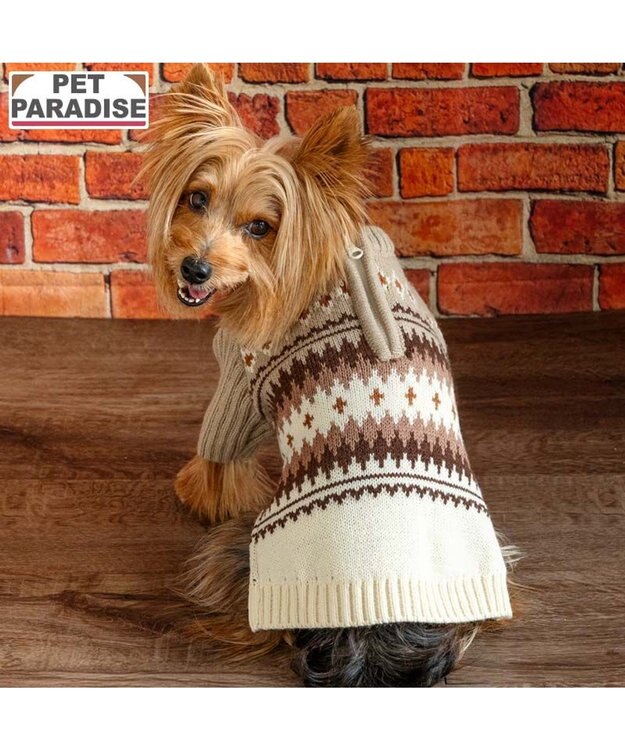 PET PARADISE ペットパラダイス ハーフジップアップ ニット 《モカ》 小型犬 モカ