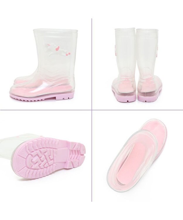 Mother garden マザーガーデン ユニコーン キッズ 長靴 靴下セット 《レインボー柄》 15/16/17/18/19/20cm ピンク（淡）