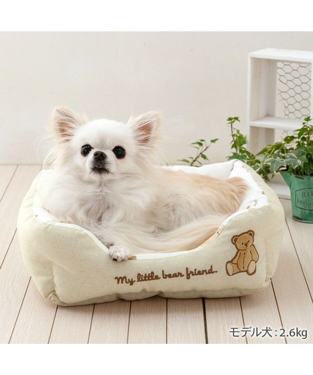 PET PARADISE ペットパラダイス くまちゃん クールカドラー 《mix柄》 角型 Ｓ 超小型犬 オフホワイト×ベージュ