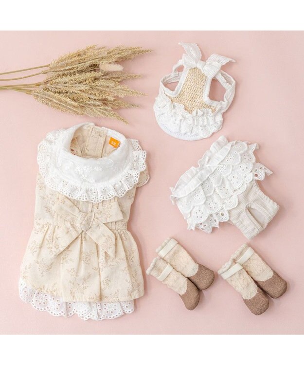 PET PARADISE ペットパラダイス ナチュラルレース ワンピース 小型犬 ベージュ✕ホワイト