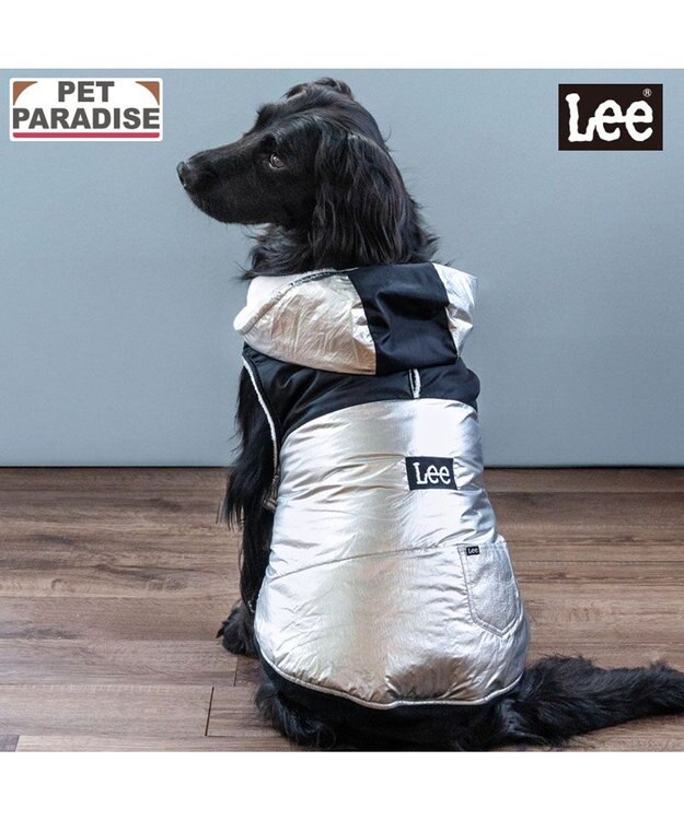 PET PARADISE Lee フード付 綿入れベスト 《シルバー》 中型犬 大型犬 シルバー×ブラック