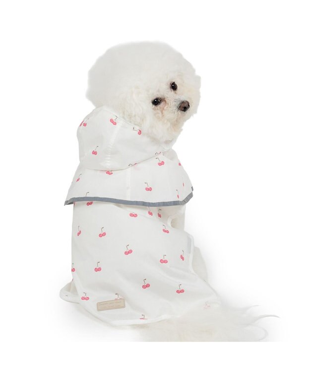 PET PARADISE ペットパラダイス ケープ付き レインコート 《チェリー》 小型犬 ホワイト×レッド