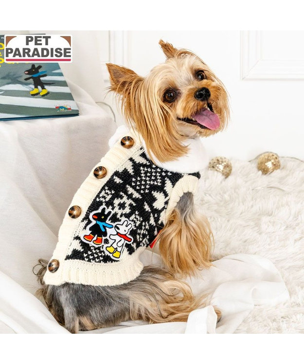 PET PARADISE リサとガスパール 背中開きニット 小型犬 ホワイト×ブラック
