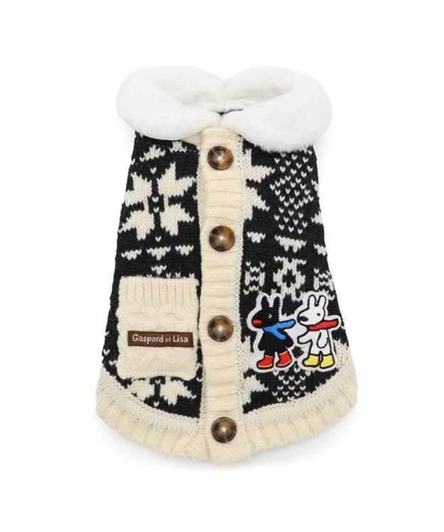 PET PARADISE リサとガスパール 背中開きニット 小型犬 ホワイト×ブラック