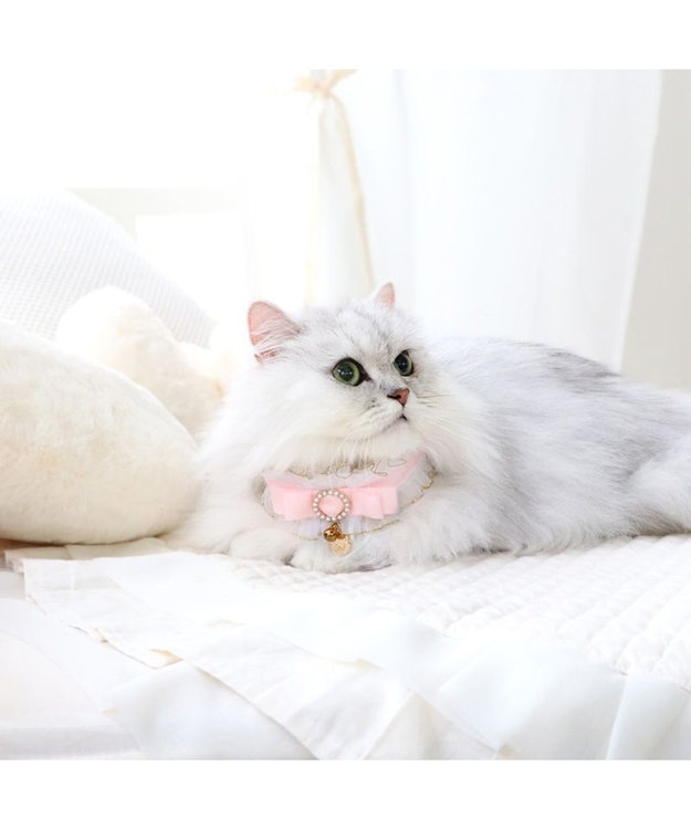 PET PARADISE ディズニー マリー 猫 フリル 首輪 《小 / 中》 ピンク(淡)